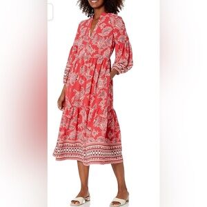 VINCE CAMUTO Rose red floral balloon sleeve maxi‎ dress size 8